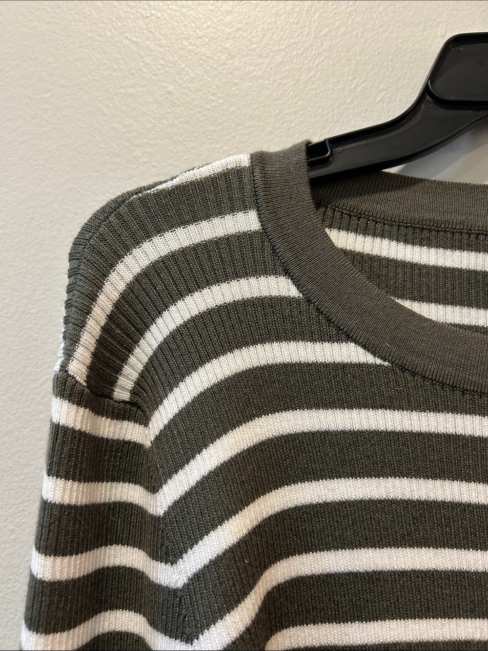 Bobeau Olive Green & White Striped Crew Sweater - Picture 4 of 5